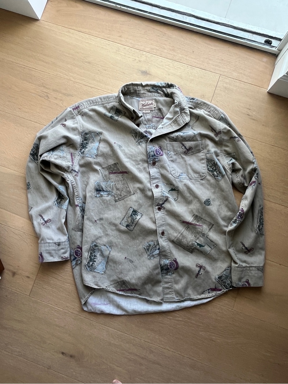 Woolrich Fly Fishing Mountain Scene Flannel Button Up XL Workwear